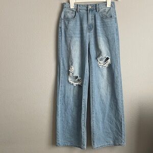 SHEIN Light Blue Flare Distressed Jeans